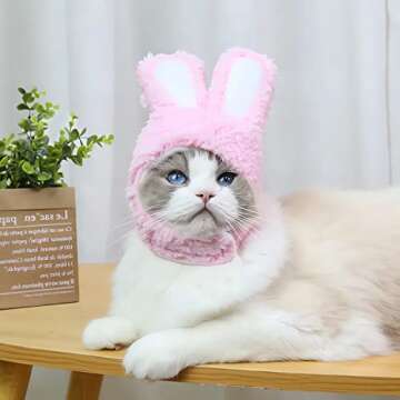 2PCS Bunny Ears for Cat, Plush Rabbit Hat with Ears for Cats & Small Dogs, Cute Easter Party Costume...