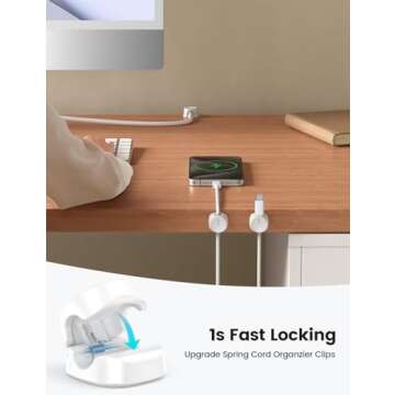 8Pack Cord Organizer [1s Lock] Spring Cable Management Clips - Lamicall Desk Cord Holder, Adhesive C...