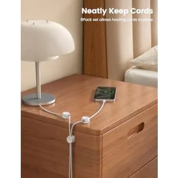 8Pack Cord Organizer [1s Lock] Spring Cable Management Clips - Lamicall Desk Cord Holder, Adhesive Cute Round Cable Clip, Phone Charger Wire Organizer Keeper for Nightstand Car Office Accessory, White