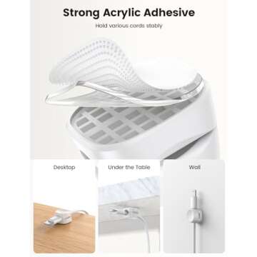 8Pack Cord Organizer [1s Lock] Spring Cable Management Clips - Lamicall Desk Cord Holder, Adhesive Cute Round Cable Clip, Phone Charger Wire Organizer Keeper for Nightstand Car Office Accessory, White