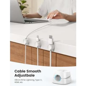 8Pack Cord Organizer [1s Lock] Spring Cable Management Clips - Lamicall Desk Cord Holder, Adhesive Cute Round Cable Clip, Phone Charger Wire Organizer Keeper for Nightstand Car Office Accessory, White