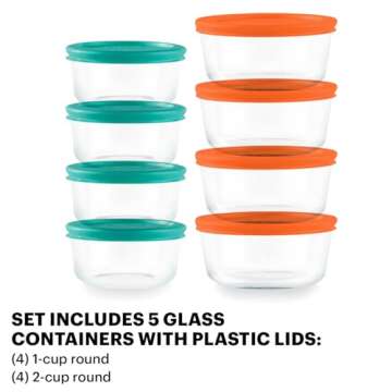 Pyrex Glass Food Storage containers, 16 PC Set (Mixed Colors)
