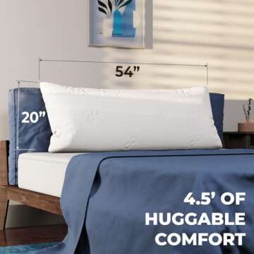 Everlasting Comfort Body Pillow - Full, Long Pillow with Cooling Pillowcase (20"x54") - Adjustable, Firm Cuddle Pillow for Side, Back, and Stomach Sleepers - Memory Foam for Adults