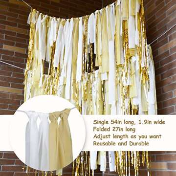 melody fantasy White Gold 200 Plastic Strips Streamer Backdrop, DIY Streamers Pastel Ribbon Fringe Curtain Backdrop for Birthday Bachelorette Wedding Baby Shower Party Decorations (NOT Pre-Assembled)