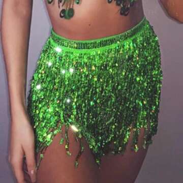 Zoestar Boho Sequin Tassel Hip Scarf Multilayer Belly Dance Belt Dance Performance Skirt for Women a...
