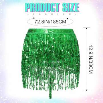 Zoestar Boho Sequin Tassel Hip Scarf Multilayer Belly Dance Belt Dance Performance Skirt for Women and Girls (Green)