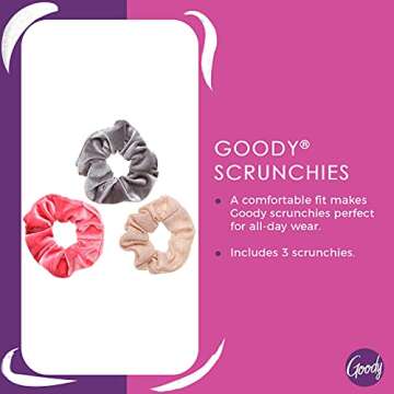 Goody Hair Scrunchie - 3 Count, Assorted Velvet Colors - Help Keep Hairs In Place - Hair Accessories...
