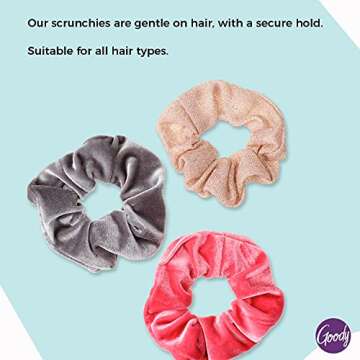 Goody Hair Scrunchie - 3 Count, Assorted Velvet Colors - Help Keep Hairs In Place - Hair Accessories to Style With Ease and Keep Your Hair Secured - For All Hair Types - Pain Free