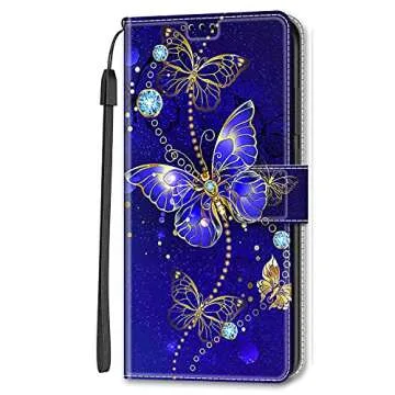 Ranyi for Consumer Cellular ZMax 10 Case, ZTE Z6250 Case, Cute Butterfly Pattern Leather Wallet Case with Credit Card Holder Kickstand Strap Flip Folio Magnetic Wallet Case for ZTE ZMax 10 -Blue