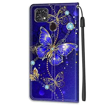 Ranyi for Consumer Cellular ZMax 10 Case, ZTE Z6250 Case, Cute Butterfly Pattern Leather Wallet Case with Credit Card Holder Kickstand Strap Flip Folio Magnetic Wallet Case for ZTE ZMax 10 -Blue