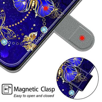Ranyi for Consumer Cellular ZMax 10 Case, ZTE Z6250 Case, Cute Butterfly Pattern Leather Wallet Case with Credit Card Holder Kickstand Strap Flip Folio Magnetic Wallet Case for ZTE ZMax 10 -Blue