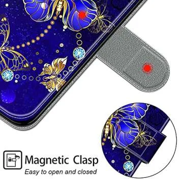 Ranyi for Consumer Cellular ZMax 10 Case, ZTE Z6250 Case, Cute Butterfly Pattern Leather Wallet Case with Credit Card Holder Kickstand Strap Flip Folio Magnetic Wallet Case for ZTE ZMax 10 -Blue