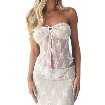 Women's Sexy Two Piece Long Skirt Set Halter Crop Tube Top and Split Maxi Skirt Summer Outfits Y2k C...