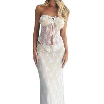 Women's Sexy Two Piece Long Skirt Set Halter Crop Tube Top and Split Maxi Skirt Summer Outfits Y2k Clubwear(A1- White,S)