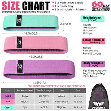 WOOSL Resistance Bands Loop Exercise Bands Booty Bands Workout Bands Hip Bands Wide Resistance Bands for Legs and Butt Resistance Bands for Legs and Butt Hip Booty Bands Circle Hip Resistance Band