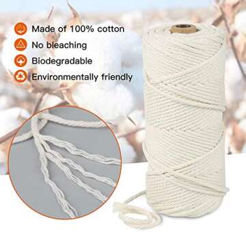 Macrame Cotton Cord, 4 Ply Twisted Macrame Yarn, Natural Cotton Cord Perfect Macrame Supplies for Macrame Plant Hangers DIY Crafts