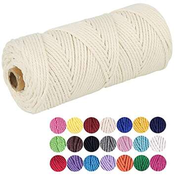 Macrame Cotton Cord, 4 Ply Twisted Macrame Yarn, Natural Cotton Cord Perfect Macrame Supplies for Macrame Plant Hangers DIY Crafts