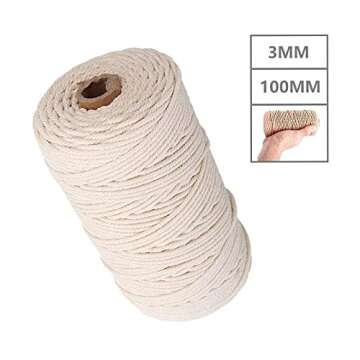 Macrame Cotton Cord, 4 Ply Twisted Macrame Yarn, Natural Cotton Cord Perfect Macrame Supplies for Macrame Plant Hangers DIY Crafts