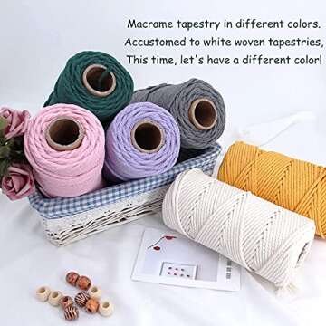 Macrame Cotton Cord, 4 Ply Twisted Macrame Yarn, Natural Cotton Cord Perfect Macrame Supplies for Macrame Plant Hangers DIY Crafts