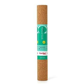 Con-Tact Brand Cork Roll, Self-Adhesive Cork Roll, Multi-Purpose Cork Shelf Liner, 18" x 4', Brown, Pack of 1