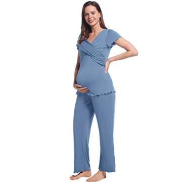 Joyaria Womens Maternity Nursing Pajamas/Pjs Long Pants Set For Hospital Pregnancy Sleepwear Set