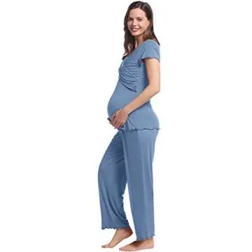 Joyaria Womens Maternity Nursing Pajamas/Pjs Long Pants Set For Hospital Pregnancy Sleepwear Set