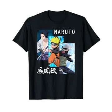 Naruto Shippuden 3 Panels and Kanji Short Sleeve T-Shirt