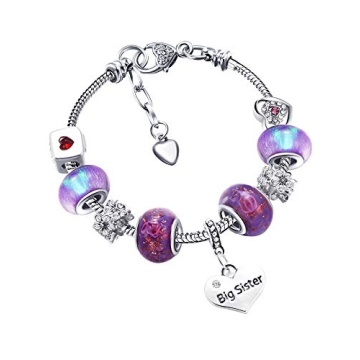 Hicarer Shiny Big Sis Bracelet Set - Purple Glass Glaze Charm Bangle Jewelry