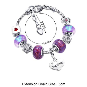 Hicarer Big Sis Charm Bracelet Set Purple Glass Glaze Gift
