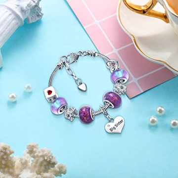 Hicarer Big Sis Charm Bracelet Set Purple Glass Glaze Gift