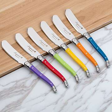 Laguiole Cheese Knife Set with Colorful Handles - 6 Pieces