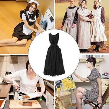 CR ROLECOS Vintage Maid Ruffle Apron for Cosplay and Cooking