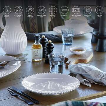 Costa Nova Ceramic Stoneware 7'' Bread Plate - Pearl Collection, White | Microwave & Dishwasher Safe Dinnerware | Food Safe Glazing | Restaurant Quality Tableware