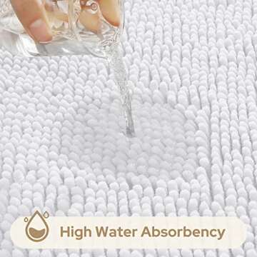 HOMEIDEAS 3 Pieces Bathroom Rugs, Ultra Soft Non Slip Absorbent Chenille Toilet Bath Mat Set (White)