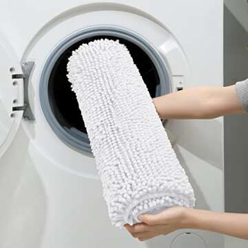 HOMEIDEAS 3 Pieces Bathroom Rugs, Ultra Soft Non Slip Absorbent Chenille Toilet Bath Mat Set (White)