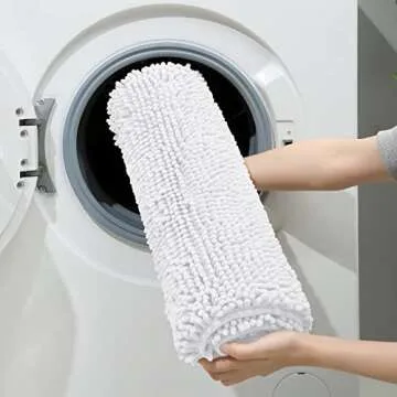 HOMEIDEAS 3 Pieces Bathroom Rugs, Ultra Soft Non Slip Absorbent Chenille Toilet Bath Mat Set (White)