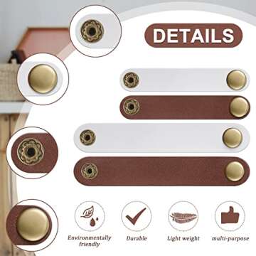 52 Pieces PU Leather Cable Straps, Earbud Cord Organizer, PU Leather Handmade Portable USB Cord Holder, Earphone Cable Tie Cable Management, for Travel, Home, School, Office (Beige, Chestnut Brown)