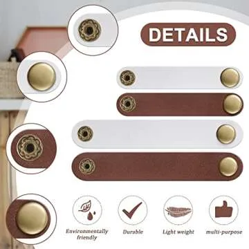 52 Pieces PU Leather Cable Straps, Earbud Cord Organizer, PU Leather Handmade Portable USB Cord Holder, Earphone Cable Tie Cable Management, for Travel, Home, School, Office (Beige, Chestnut Brown)