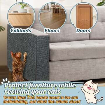 39.3''x14.6'' Trimmable Cat Scratch Furniture Protector - Climbing Self-Adhesive Cat Scratching Pad Mat, Couch Protector from Claws for Scratch Post Cat Tree Shelves Wall, Dark Gray