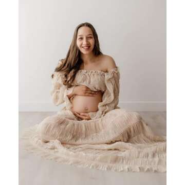 Tulle Puffy Ruffle Maternity Dresses for Women Pregnant Mommy to Be Photo Gown 2 Piece Pregnancy Dresses Champagne