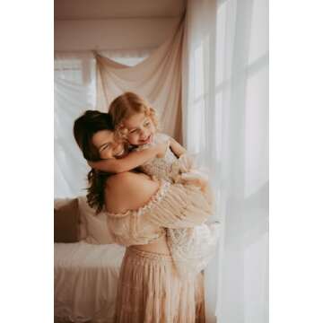 Tulle Puffy Ruffle Maternity Dresses for Women Pregnant Mommy to Be Photo Gown 2 Piece Pregnancy Dresses Champagne