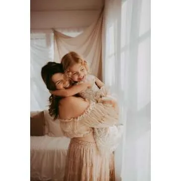 Tulle Puffy Ruffle Maternity Dresses for Women Pregnant Mommy to Be Photo Gown 2 Piece Pregnancy Dresses Champagne