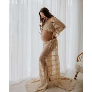 Tulle Puffy Ruffle Maternity Dresses for Women Pregnant Mommy to Be Photo Gown 2 Piece Pregnancy Dresses Champagne