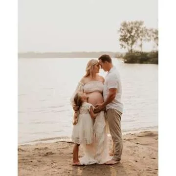 Tulle Puffy Ruffle Maternity Dresses for Women Pregnant Mommy to Be Photo Gown 2 Piece Pregnancy Dresses Champagne