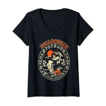 Womens Halloqueen Pumpkin Halloween October V-Neck T-Shirt