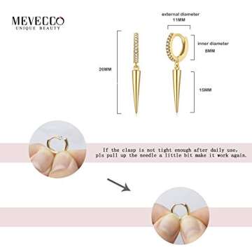 Mevecco Gold Dainty Dangle Hoop Earrings for Women 14K Gold Plated Delicate cute Geometric Triangle Cone Dangle Earrings (tiny awl)