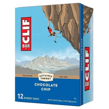 CLIF BAR Chocolate Chip Energy Bars - 10g Protein, Organic Oats, Plant-Based (12 Pack)