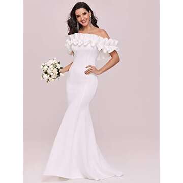 Ever-Pretty Off Shoulder Ruffle Sleeve Bodycon Party Dress Formal Dresses for Women White US6