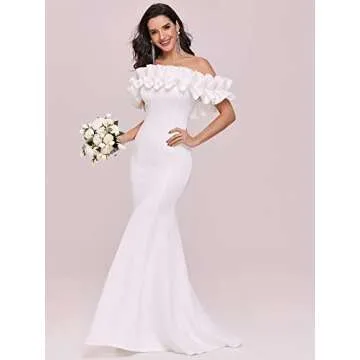 Ever-Pretty Off Shoulder Ruffle Sleeve Bodycon Party Dress Formal Dresses for Women White US6