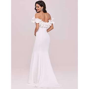 Ever-Pretty Off Shoulder Ruffle Sleeve Bodycon Party Dress Formal Dresses for Women White US6